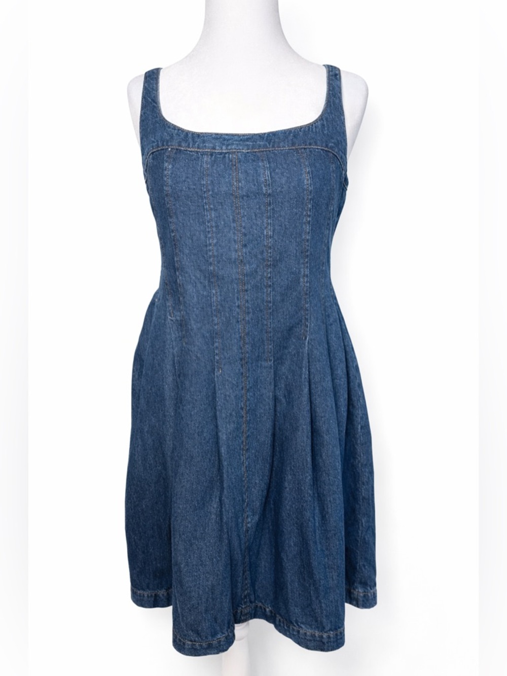 Reformation Denim Mini Dress 10 Square Neck Fit Flare NWOT